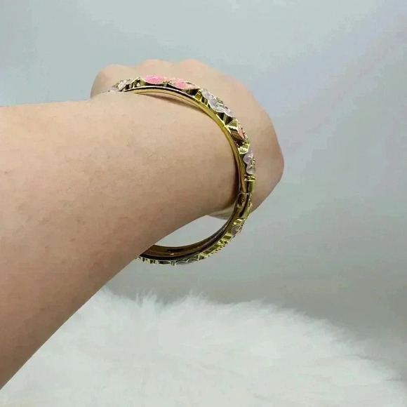 Purple & Pink Flower Enamel Cloisonne Bracelet Bangle - Picture 8 of 8